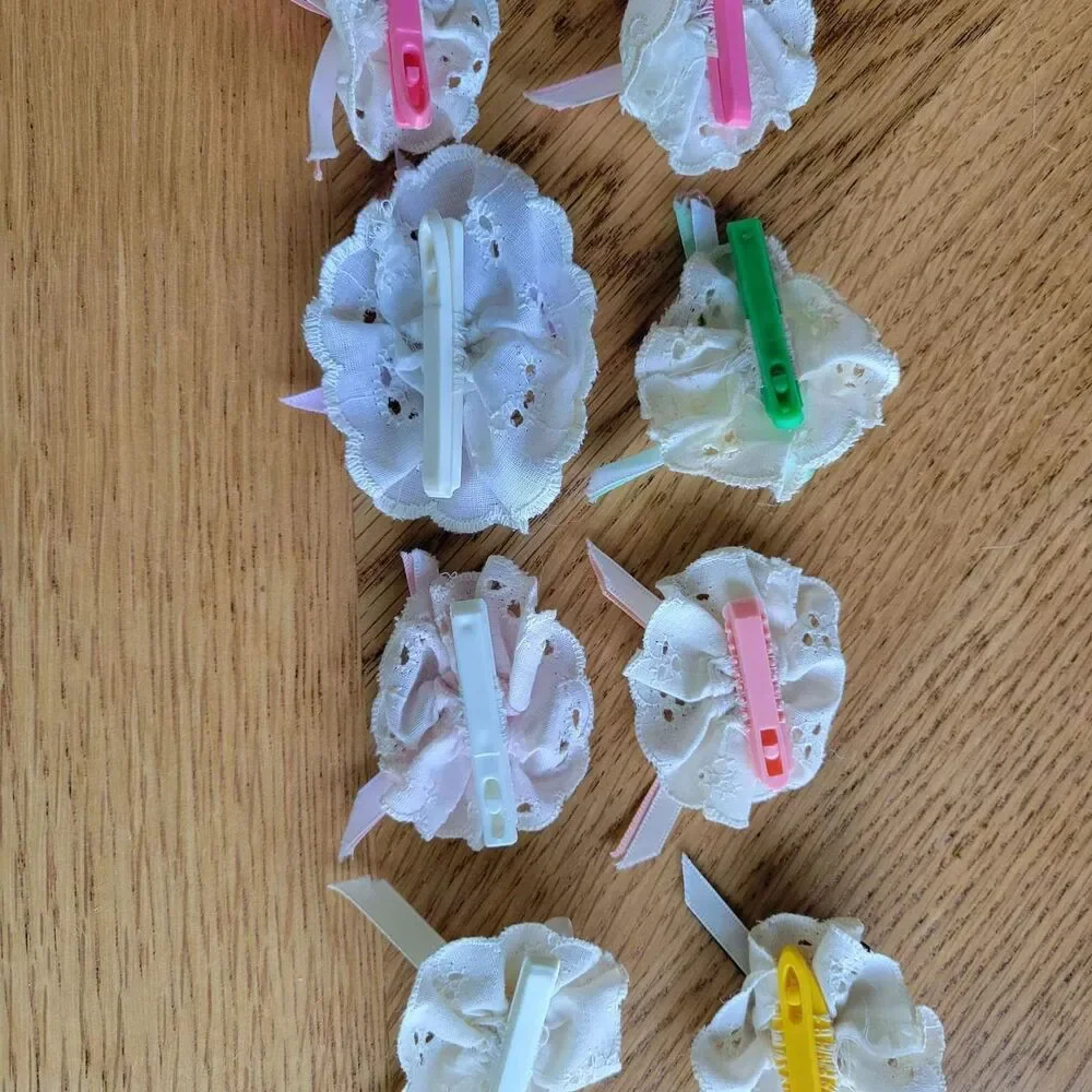 Lot of 8 Vintage Handmade Baby Toddler Hair Barettes bows